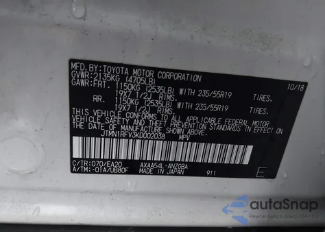 2019 Toyota Rav4 Limited из США, поврежденный, VIN JTMN1RFV3KD002038